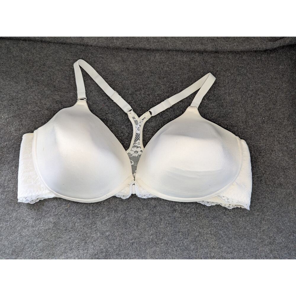 Maidenform White Lace T-Back Front Close Underwire Bra 42D 041995‎ Racerback